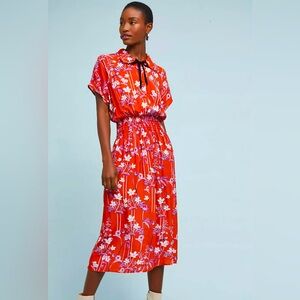 Rare Corey Lynn Calter orange & purple flower Clementine dress with velvet tie